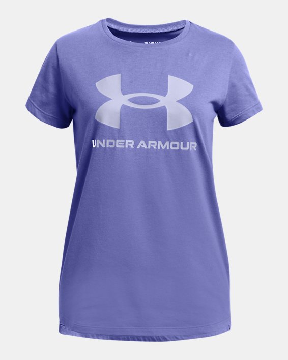 Girls' UA Sportstyle Graphic Short Sleeve in Purple image number 0